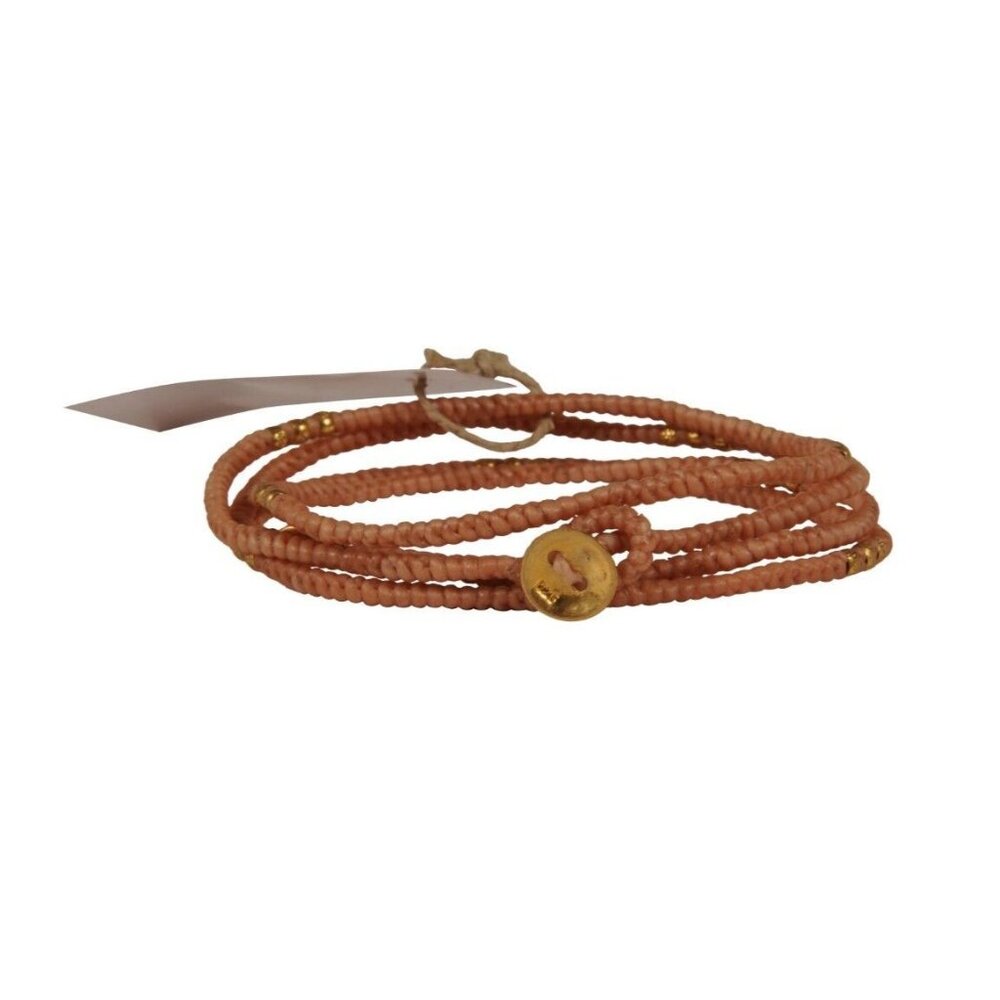 M Cohen Beaded Cord Convertible Wrap Bracelet Tan Brown .925 Gold Necklace